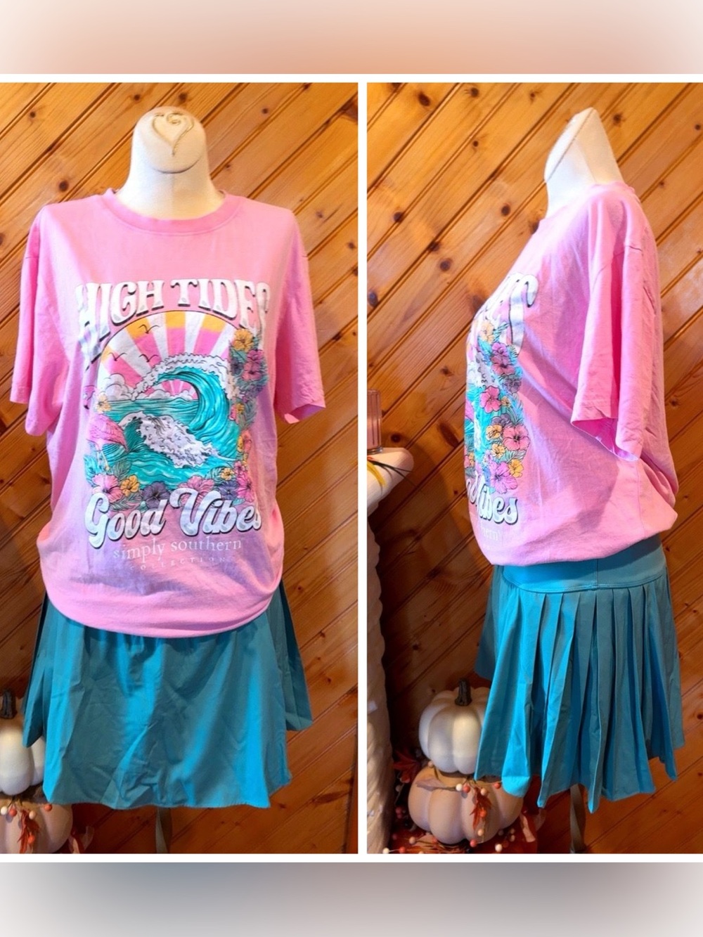 Simply Southern High Tides Good Vibes Tee + Adore Me Skort Set Large